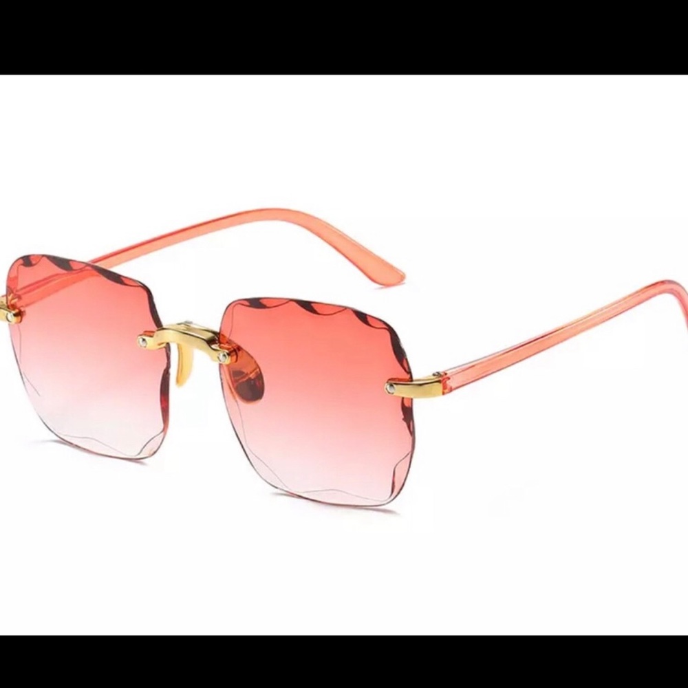 Women's Rimless Pink Gradient Sunglasses with Gold Accent